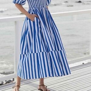 AYR Blue/White Extra Extra Midi Striped Dress